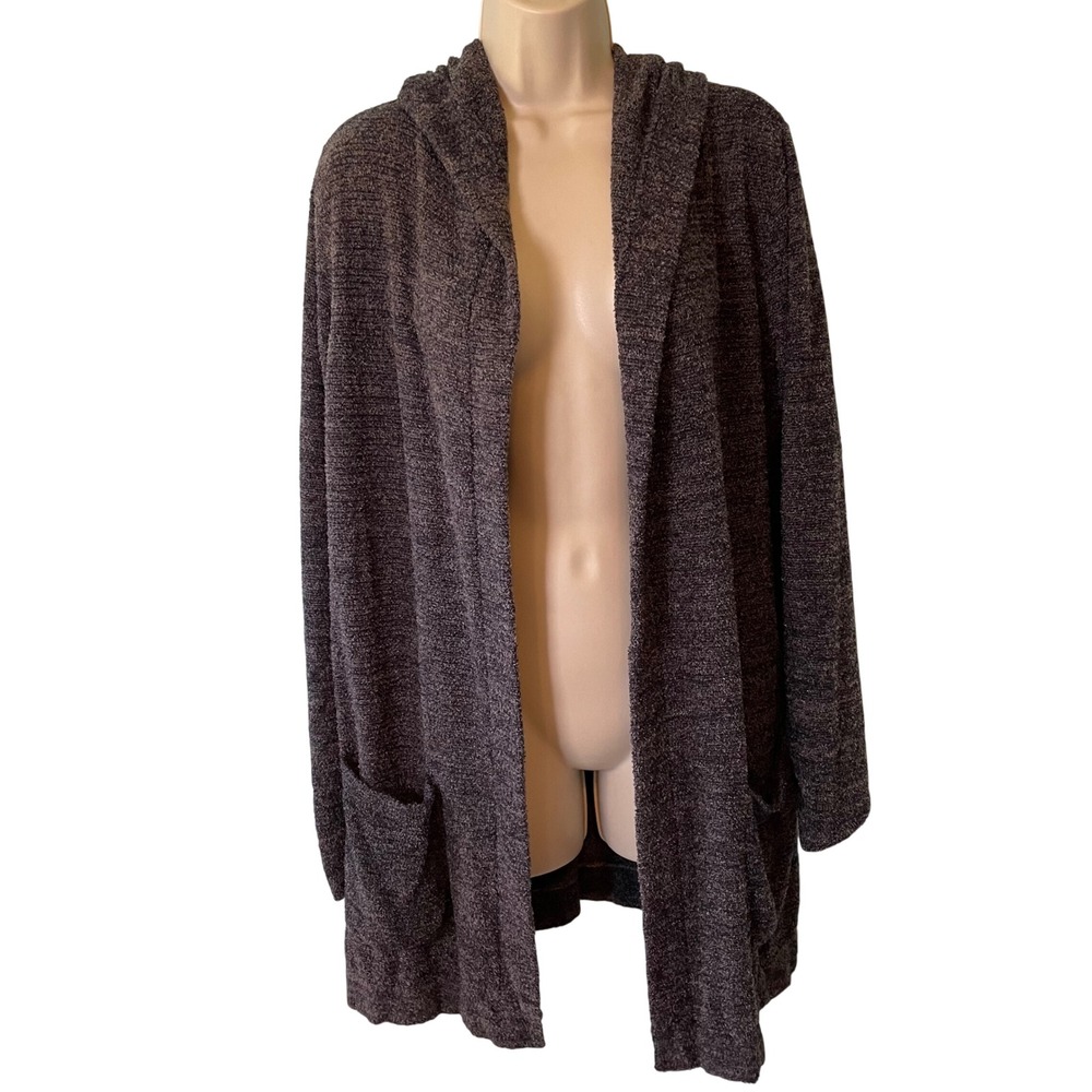 Barefoot Dreams CozyChic Lite Hooded Cardigan Gray Large Soft Casual Loungewear
